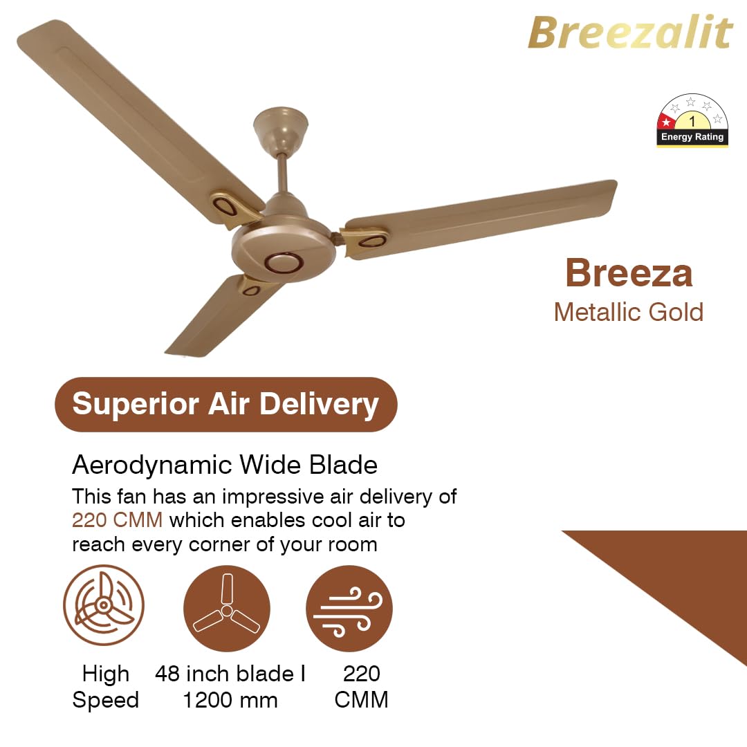 Breezalit Breeza 3 Blades 36″ Ceiling Fan - Metallic Gold (BZ-114)