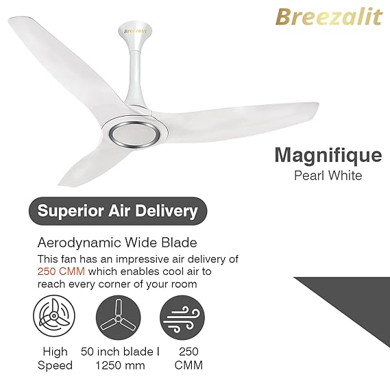 Breezalit Magnifique 3 Blades 50″ Ceiling Fan - Pearl White (BZ-107)