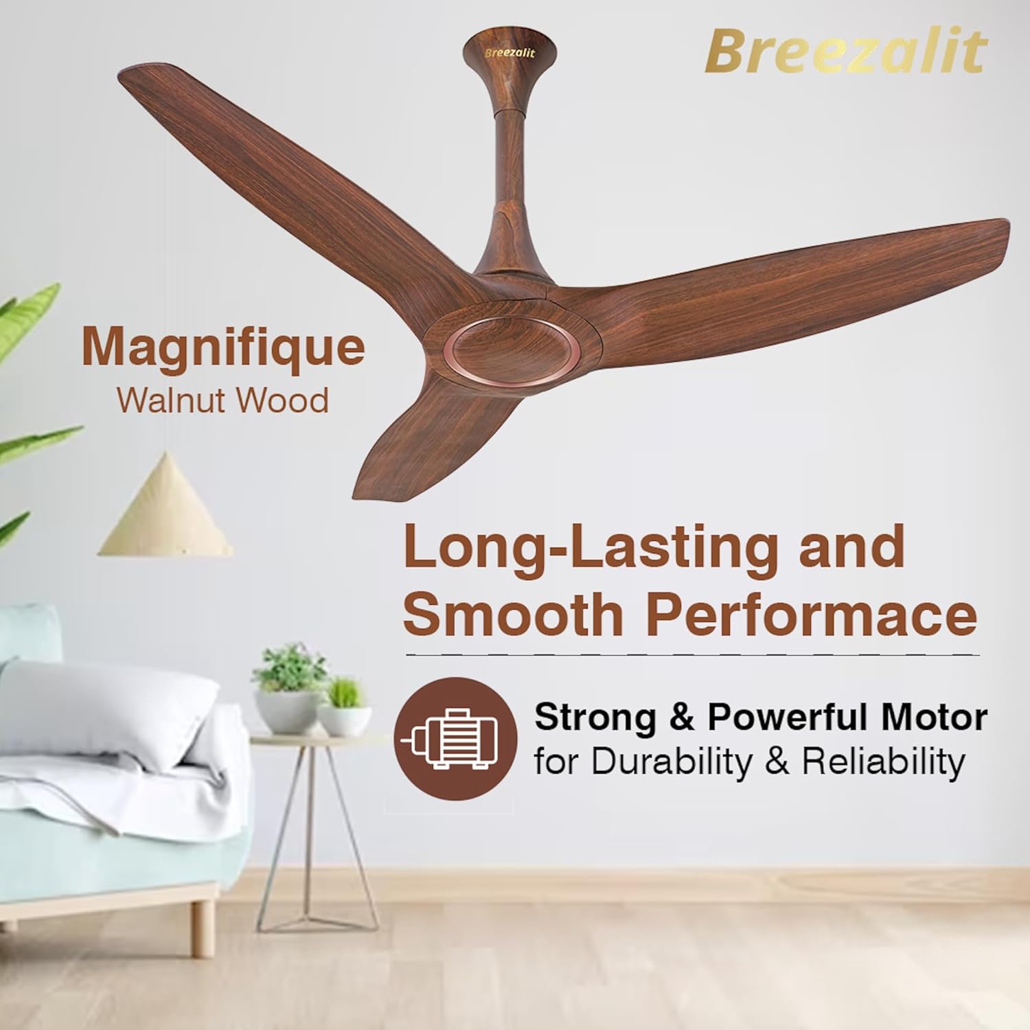 Breezalit Magnifique 3 Blades 50″ Ceiling Fan - Wooden Finish (BZ-108)
