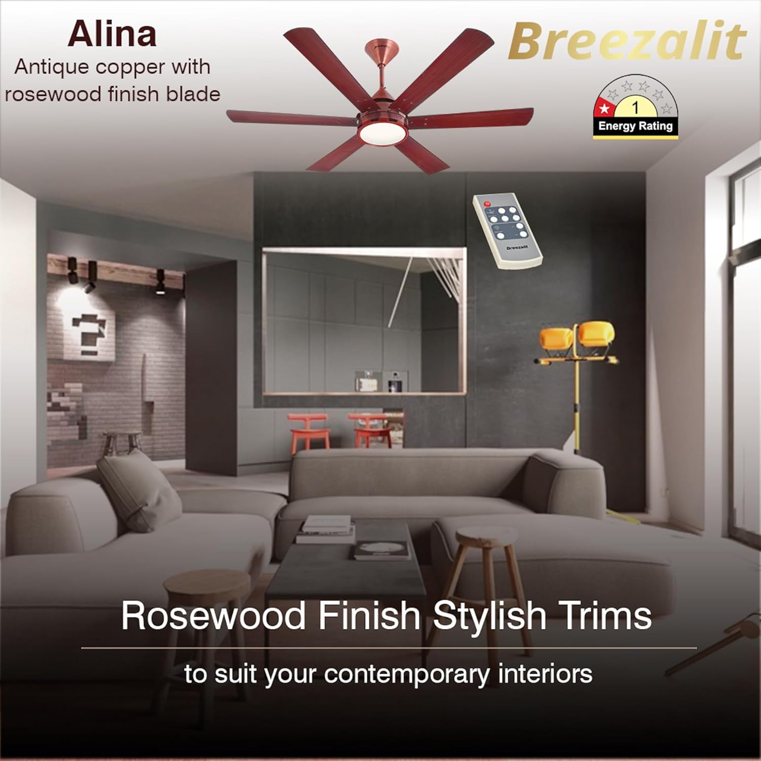 Breezalit Alina 6 Blades 48″ Ceiling Fan - Rosewood (BZ-117)