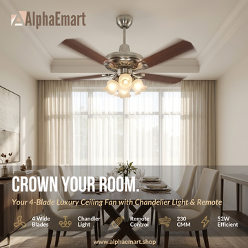 Breezalit Elegance Under Light Remote Controlled 4 Blades 48" Ceiling Fan ( Antique Brass)