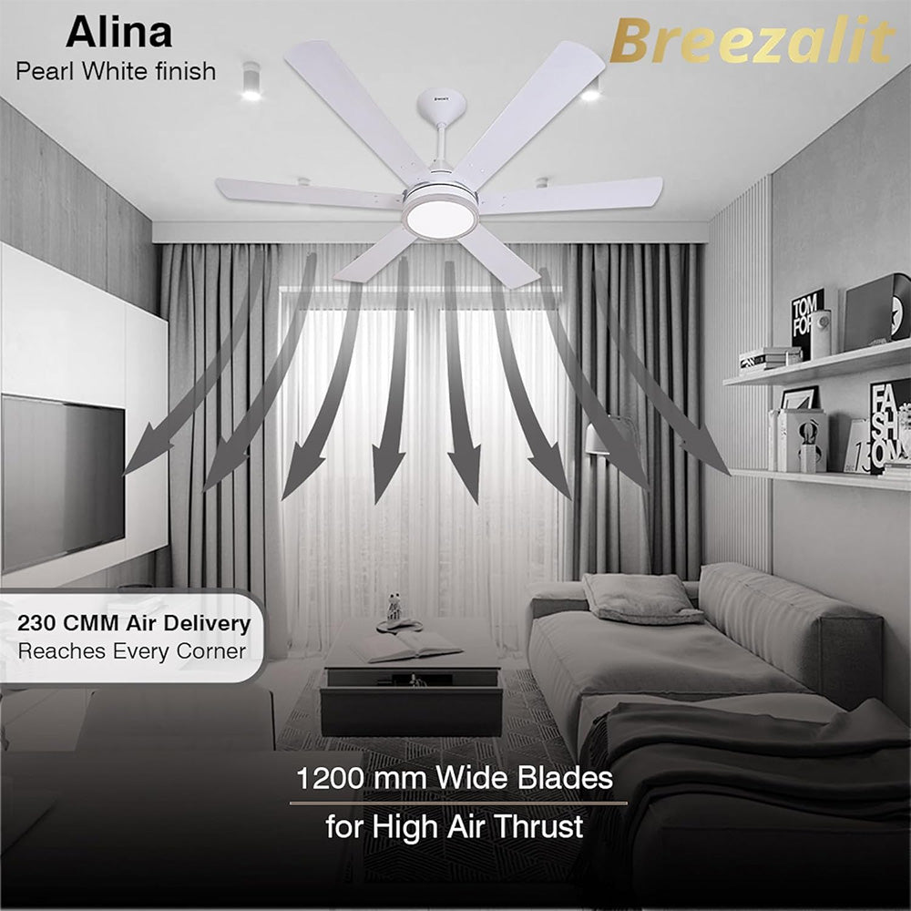 Breezalit Alina 6 Blades 48″ Ceiling Fan - White (BZ-118)