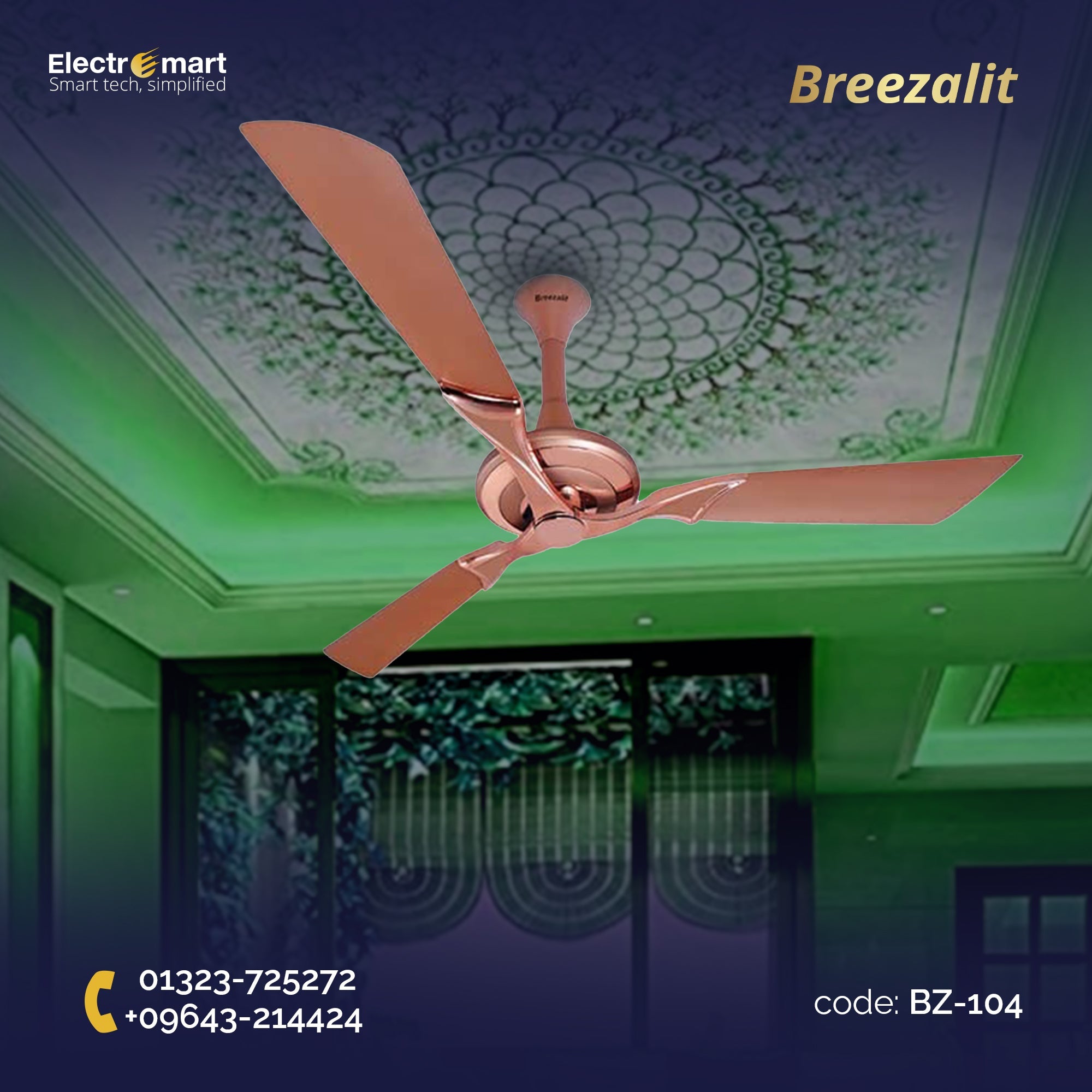 Breezalit Stella 3 blade 52″ Ceiling Fans - Rose Gold (BZ-104)
