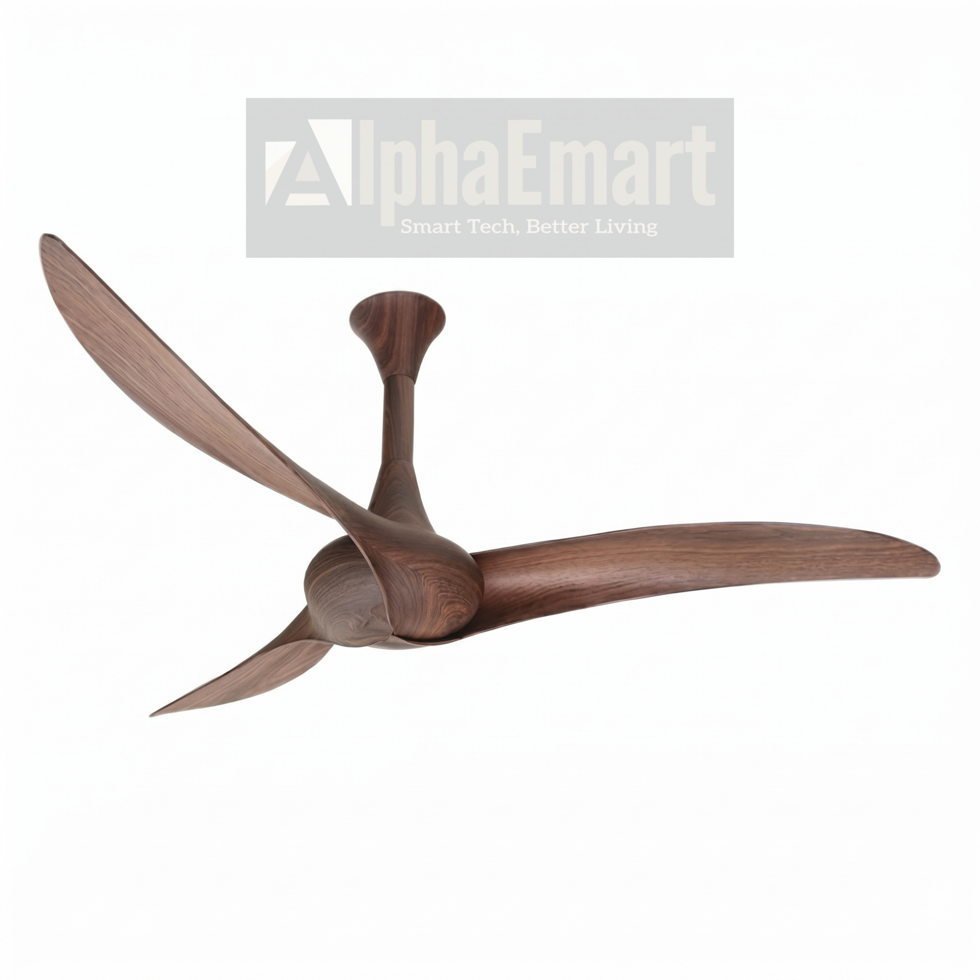 Alpha Breezalit Curl 53 inch walnut ceiling fan isolated view with AlphaEmart branding