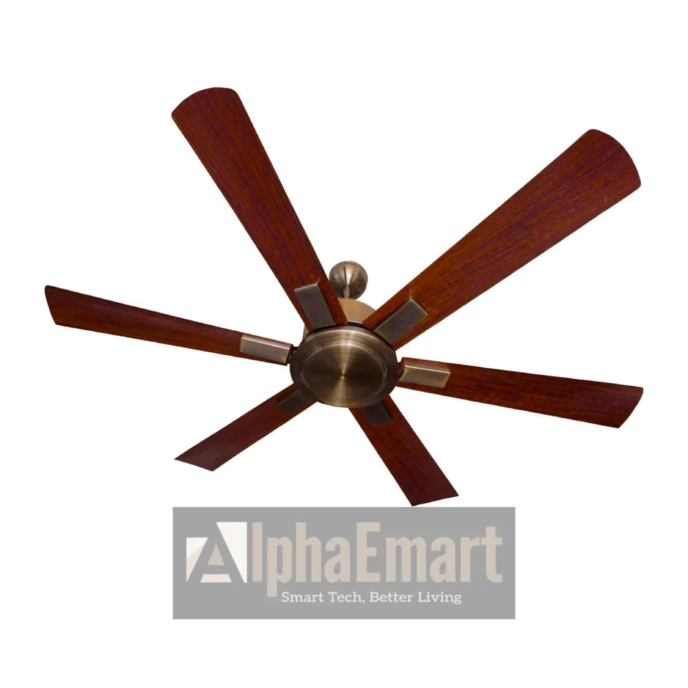 Alpha Breezalit Imperia 6-blade ceiling fan with antique brass center and walnut blades – product view