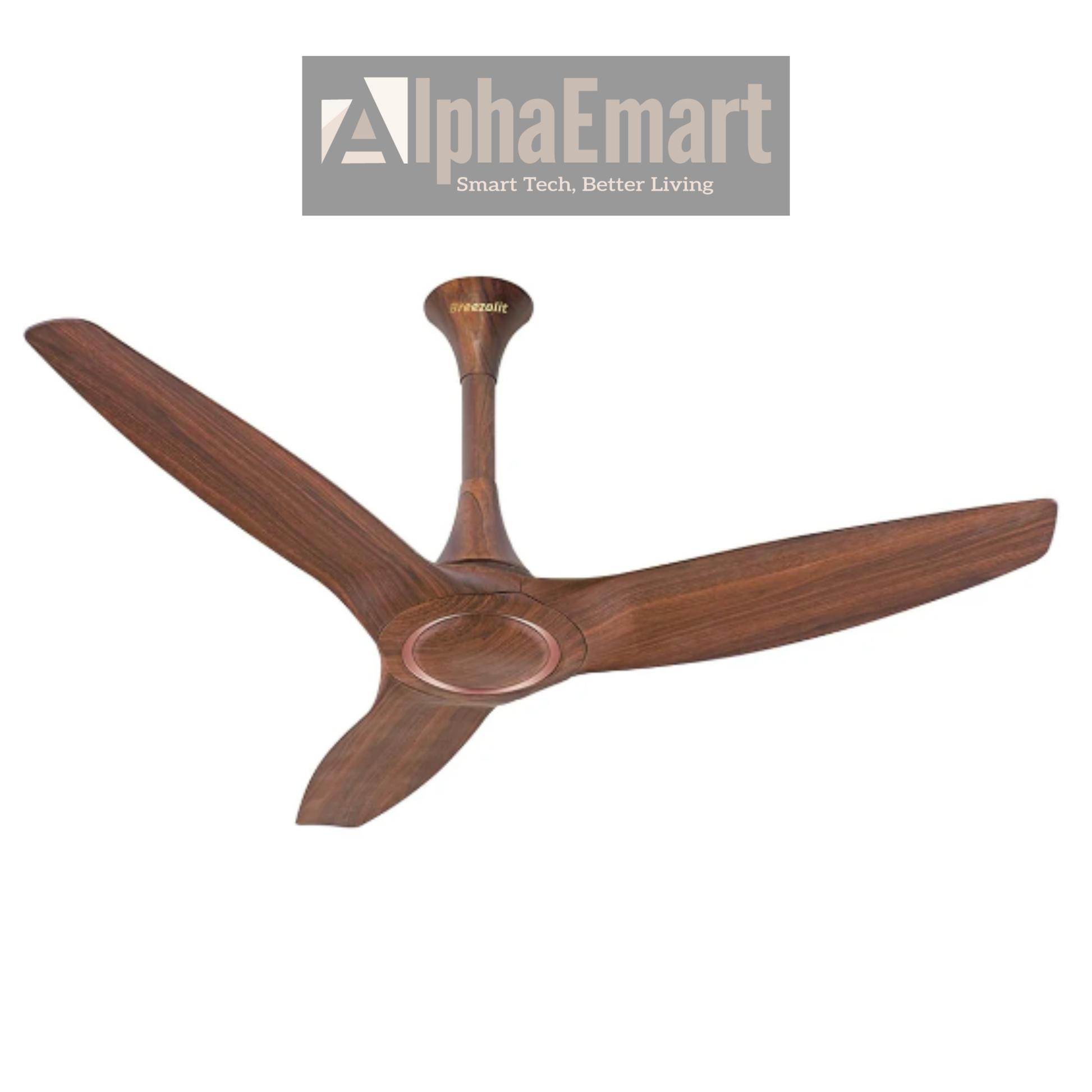 Alpha Breezalit Magnifique walnut finish 3-blade ceiling fan – isolated product view