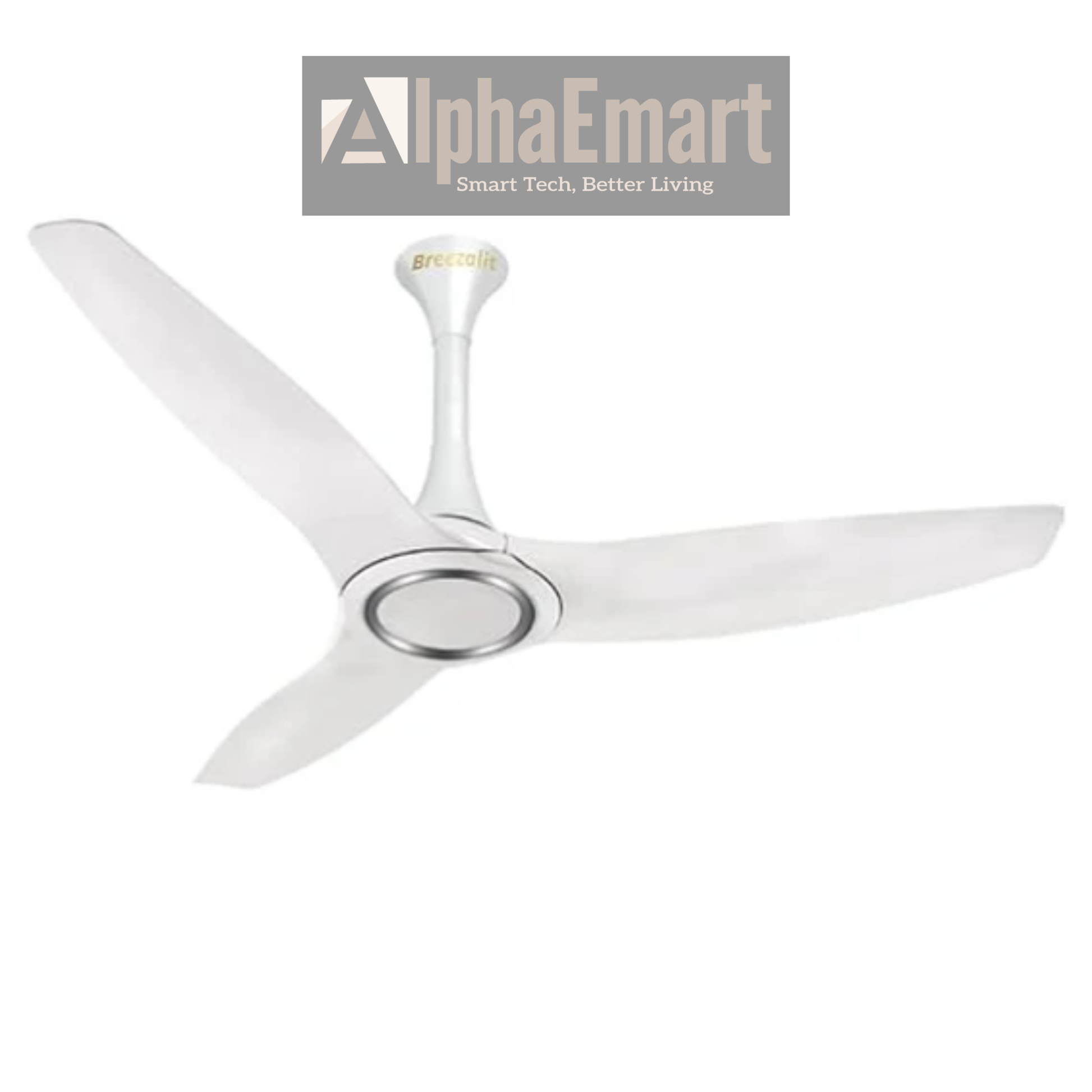 Alpha Breezalit Magnifique matte white 3-blade ceiling fan – isolated product view
