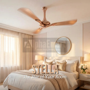Alpha Breezalit Stella rose gold 3-blade ceiling fan in modern bedroom – the star of your room