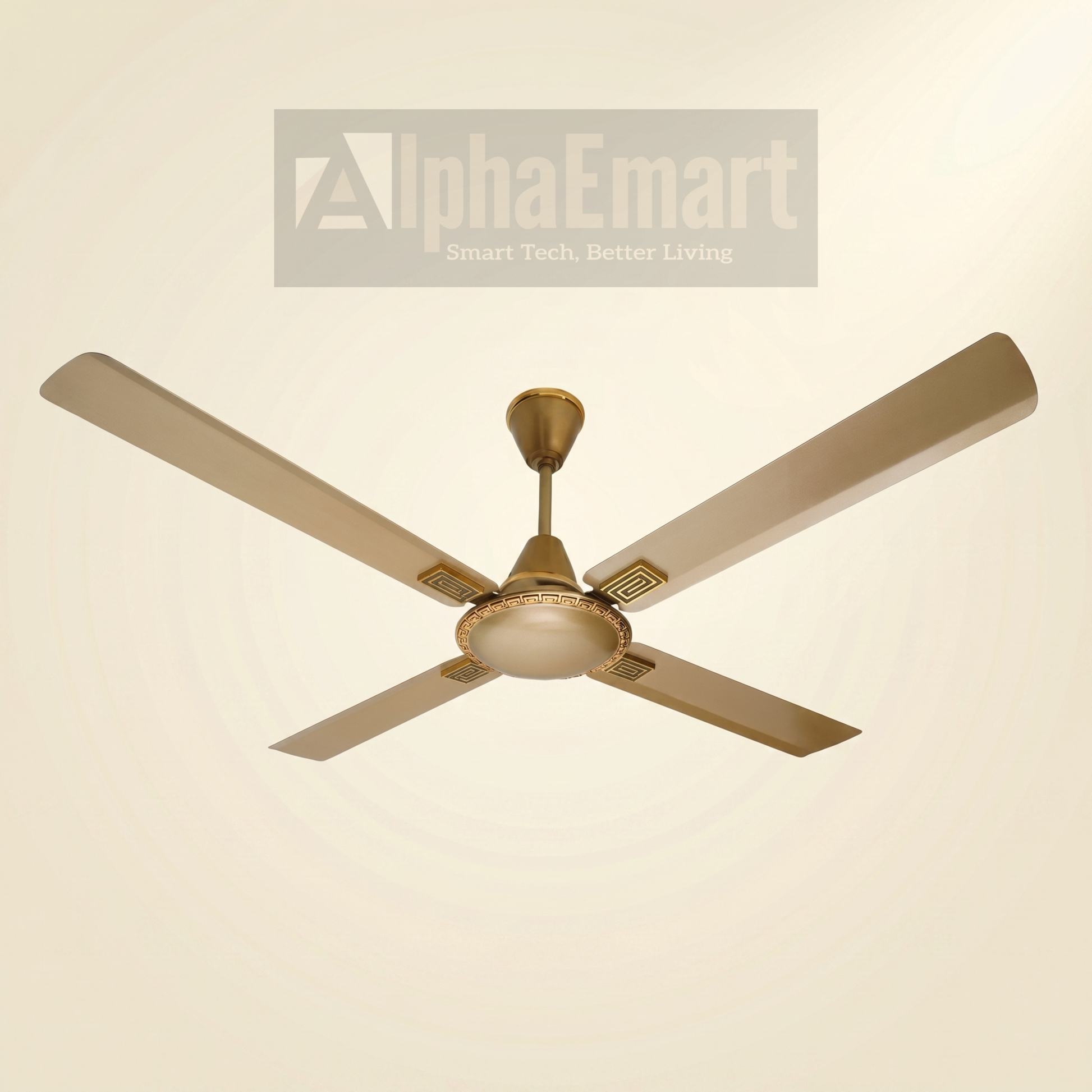 ALPHA Cleo 4-blade Hues Gold ceiling fan isolated view – 48 inch 225 CMM airflow