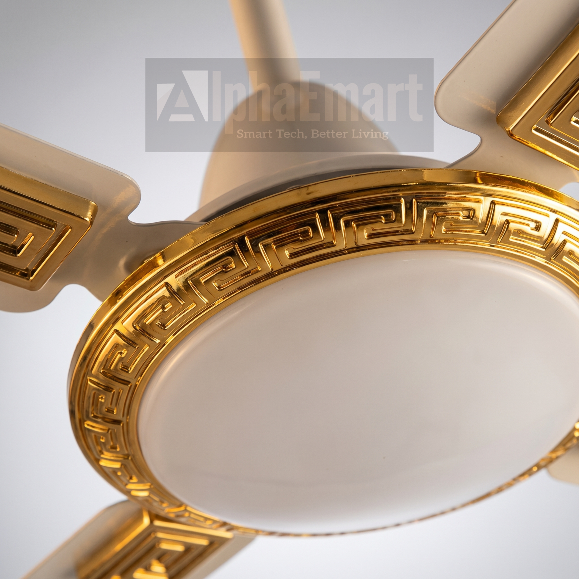 ALPHA Cleo 4-blade ceiling fan white gold variant-Gold decorative ceiling light fixture with intricate design on a white background