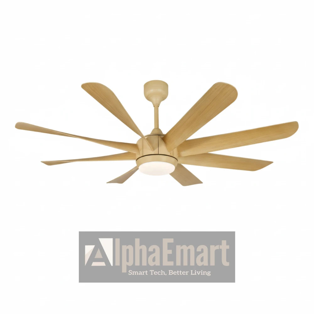 ALPHA KDK 8-blade natural wood ceiling fan with integrated LED light – product view