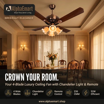 Breezalit Elegance Under Light Remote Controlled 4 Blades 48" Ceiling Fan ( Antique Copper)