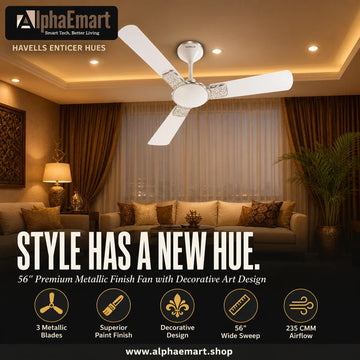 Havells Enticer Hues Designer 3 Blades 56" Ceiling Fan (White)