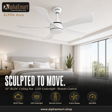 Alpha Aura 53" Ceiling Fan with Light (Pearl White)